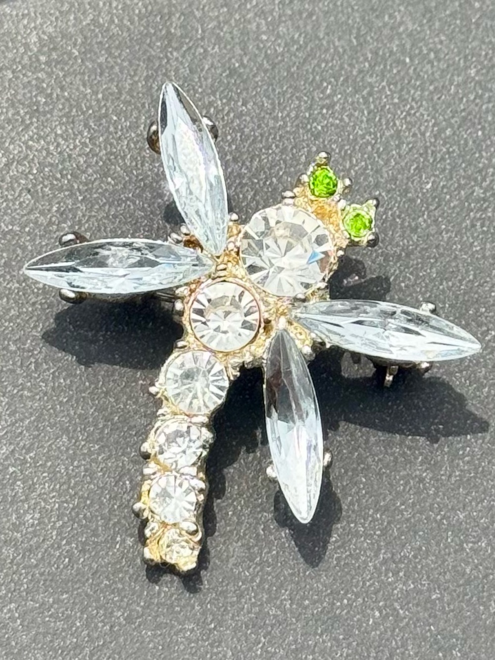 Whimsical Crystal Dragonfly Brooch Silver Marquise Rhinestone Statement Pin